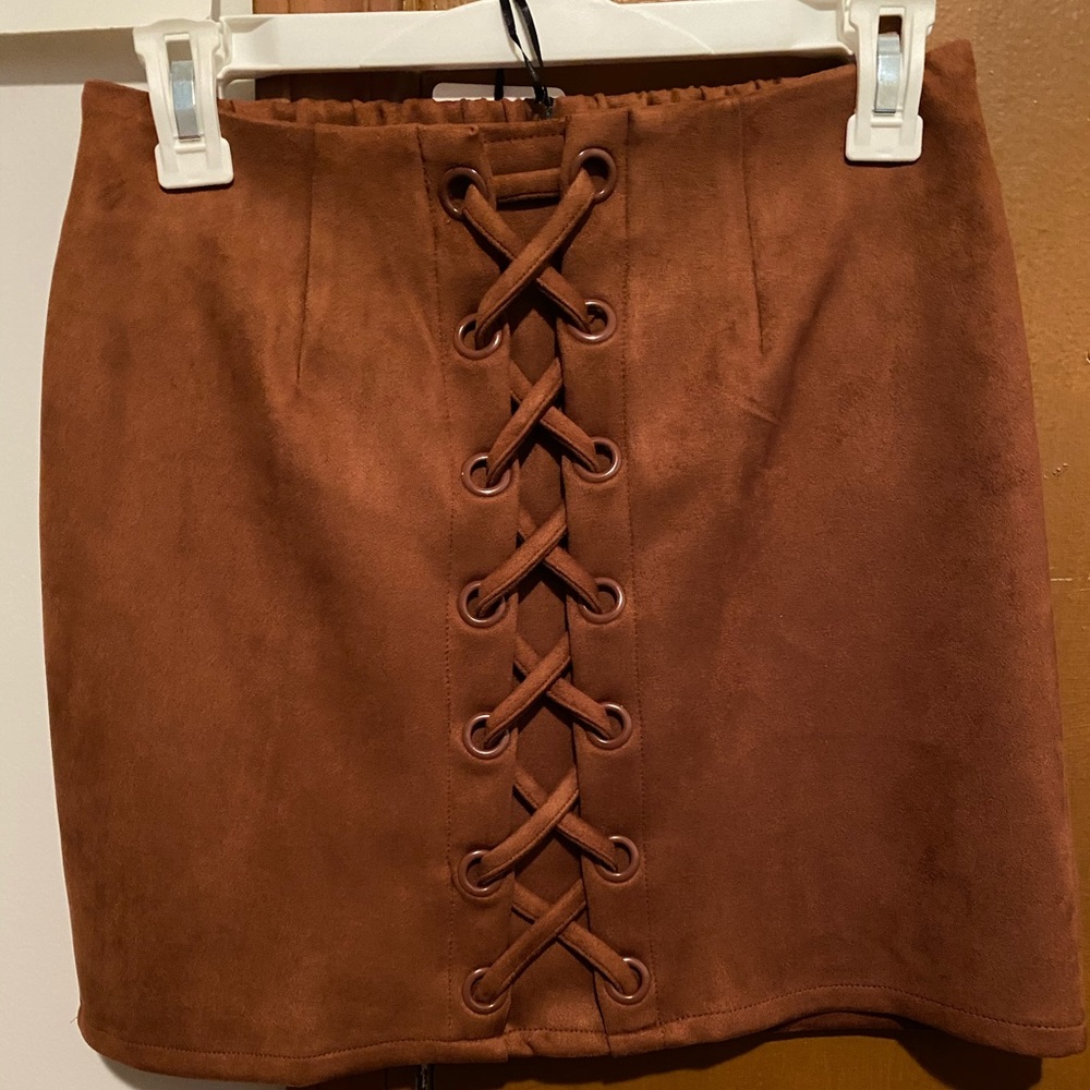Faux Suede Lace Up Mini Skirt